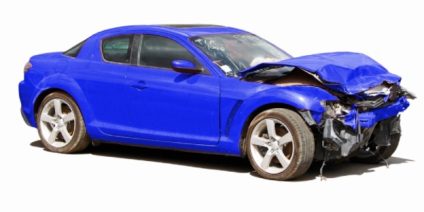 Damaged blue car